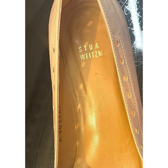 STUART WEITZMAN Vintage Metallic Gold Bow Accent Kitten heels Elegant Cream6.5 M - Picture 6 of 10